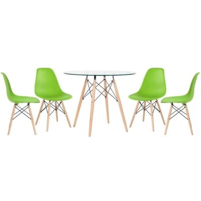 Mesa Redonda Eames Com Tampo De Vidro 90 Cm + 4 Cadeiras Eiffel Dsw Verde Claro