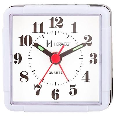 Relogio Despertador Quadrado Analógico Branco Herweg 2504
