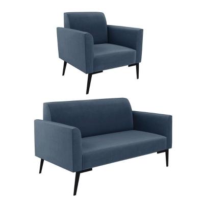 Sofá Namoradeira Com Poltrona Pés Villach Marisa Suede D03 - D\'rossi Cor Azul Marinho