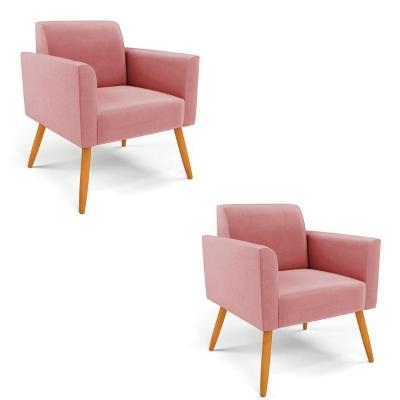 Kit 2 Poltronas Pés Palito Castanho Marisa Suede D03 - D\'rossi Cor Rose