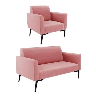 Sofá Namoradeira Com Poltrona Pés Villach Marisa Suede D03 - D\'rossi Cor Rose