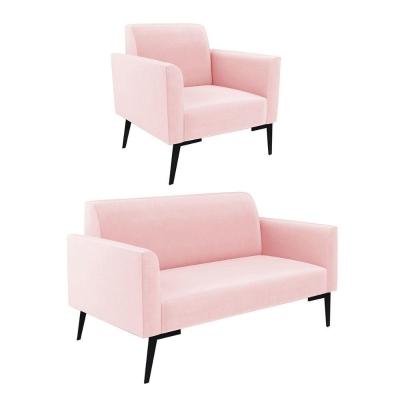 Sofá Namoradeira Com Poltrona Pés Villach Marisa Suede D03 - D\'rossi Cor Rosa Bebê