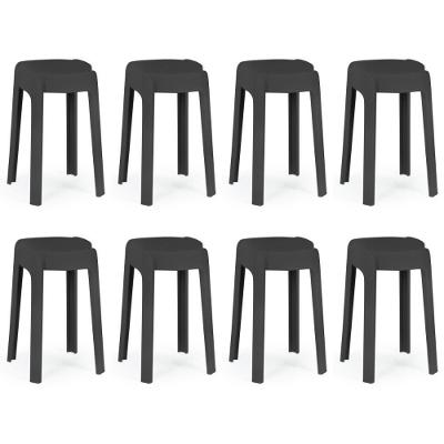 Kit 8 Banquetas Baixa Empilhável Nordica - Preto