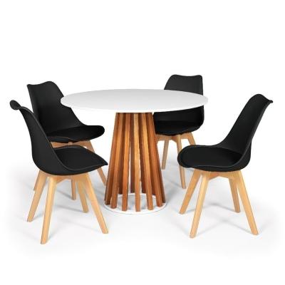 Conjunto Mesa De Jantar Branca 100cm 4 Cadeiras Preto
