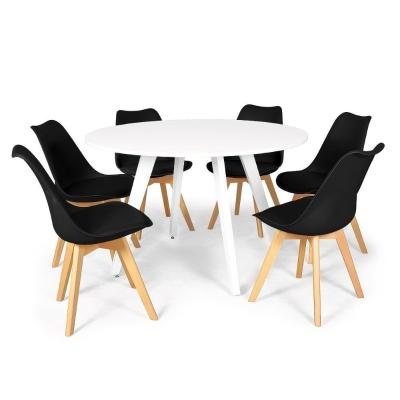 Conjunto Mesa De Jantar Branca 120cm 6 Cadeiras Preto
