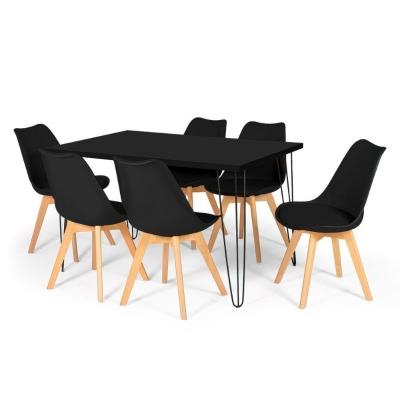 Conjunto Mesa De Jantar 130x80 Preta 6 Cadeiras Preto