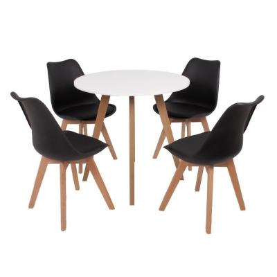 Mesa Inês 80cm Branca + 4 Cadeiras Leda - Preta