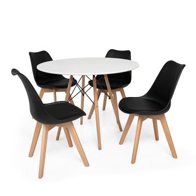 Kit Mesa Jantar Eiffel 80cm Branca + 04 Cadeiras Leda Preta