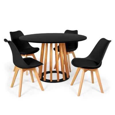 Conjunto Mesa De Jantar Talia Preta 120cm 4 Cadeiras Preto