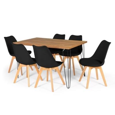 Conjunto Mesa De Jantar 130x80 Natural 6 Cadeiras Preto