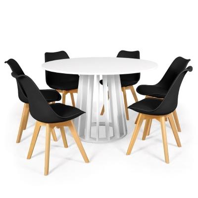 Conjunto Mesa De Jantar Branca 120cm 6 Cadeiras Preto