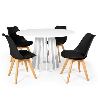 Conjunto Mesa De Jantar Branca 120cm 4 Cadeiras Preto