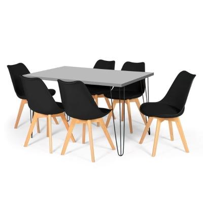 Conjunto Mesa De Jantar Hairpin 130x80 6 Cadeiras Preto