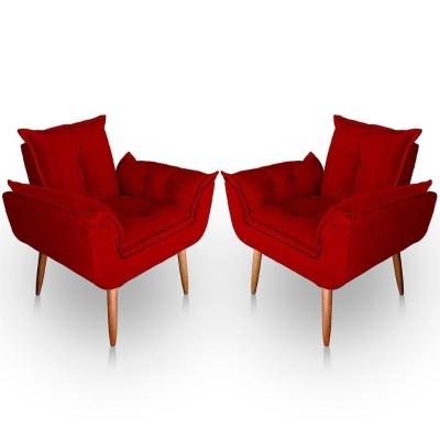 Kit 02 Poltrona Para Sala E Quarto Decorativa Opala Suede Cor Vermelho
