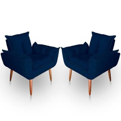 Kit 02 Poltrona Para Sala E Quarto Decorativa Opala Suede Cor Azul Marinho