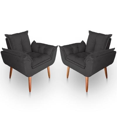 Kit 02 Poltrona Para Sala E Quarto Decorativa Opala Suede Cor Cinza