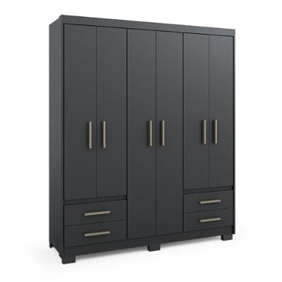 Guarda Roupa Casal 6 Portas 4 Gavetas Preto Fosco Primacy Preto Fosco