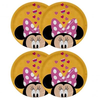 Jogo 4 Pratos Rasos Melamina Refeição Infantil Minnie 20cm - Tuut
