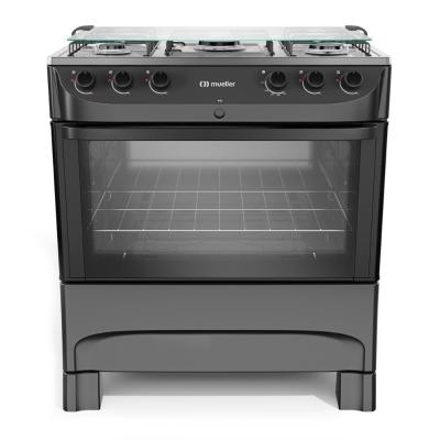 Fogão Mueller 5 Bocas Preto Fosco Com Mesa De Inox E Acendimento Mfi5bb Preto Fosco