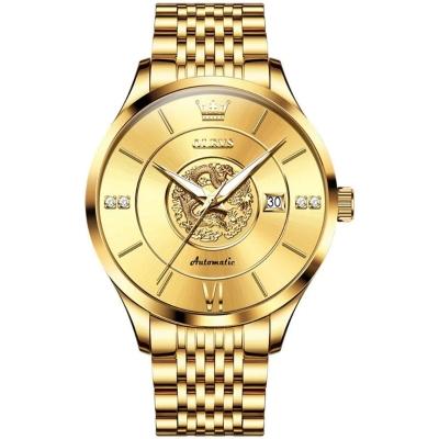 Relógio De Pulso Automático Mecânico Luminoso Aço Inoxidável Impermeável Dourado