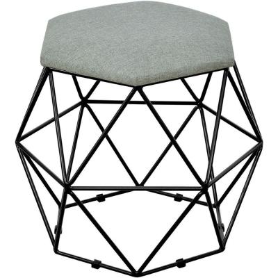 Puff Aramado Preto Six L02 Linho Cinza Escuro