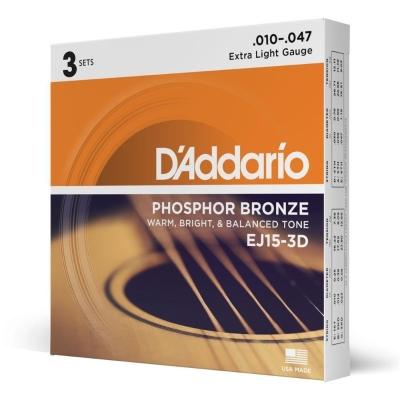 Encordoamento Violão Aço 10-47 (3 Jogos) D Addario Ej15-3d [f035]