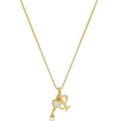 Colar Personalizado Chave Com Detalhes Em Zircônia E Inicial [f027]