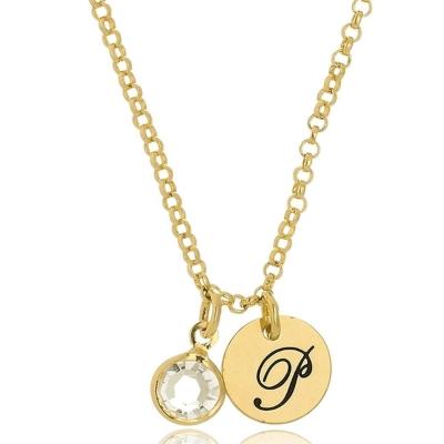 Colar Personalizado Com Chapa Inicial Pingente Em Zircônia [f027]