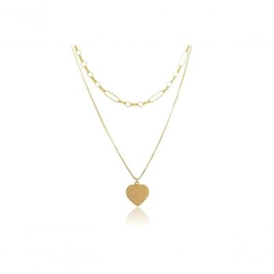Colar Duplo Folheado Em Ouro 18k Com Coração [f027]