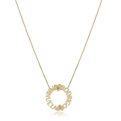 Colar Personalizado Com Nomes Filhos Coração Zircônia Folheado Ouro [f027]