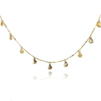 Colar De Mini Conchas Folheado Em Ouro 18k [f027]
