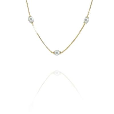 Pulseira Infantil Com Pérolas Folheado Em Ouro 18k [f027]