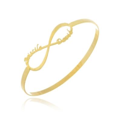 Pulseira Rígida Com Infinito E Nome Do Casal Folheado Em Ouro 18k [f027]