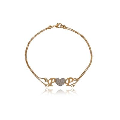 Pulseira Personalizada Com Iniciais E Coração Em Ródio [f027]