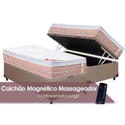 Cama Box Baú Solteiro: Colchão c/Vibro Massagem Castor Magnético Premium + Base CRC Courano Clean(88x188)