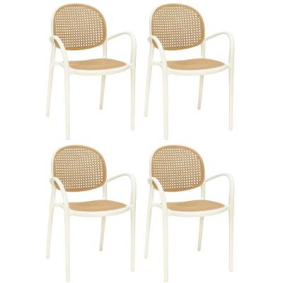 Kit 4 Cadeiras De Jantar Roma Com Braço Para Sala E Cozinha - Bege