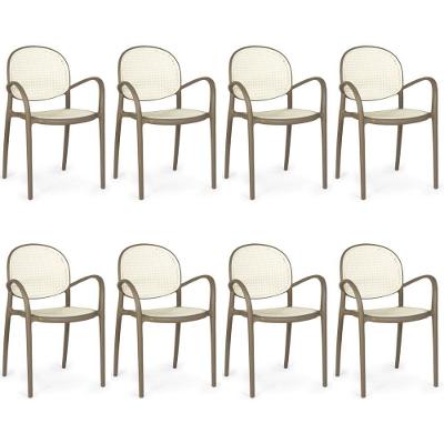 Kit 8 Cadeiras De Jantar Roma Com Braço Para Sala E Cozinha - Branco/cinza Escuro