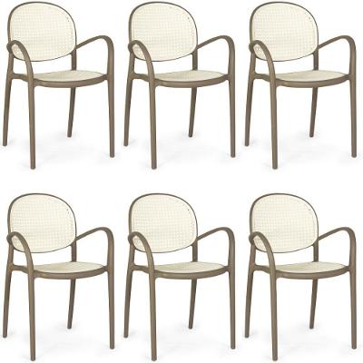 Kit 6 Cadeiras De Jantar Roma Com Braço Para Sala E Cozinha - Branco-cinza Escuro