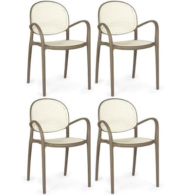 Kit 4 Cadeiras De Jantar Roma Com Braço Para Sala E Cozinha - Branco-cinza Escuro