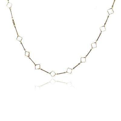 Colar Curto Flor Vazada Folheada Em Ouro 18k [f027]