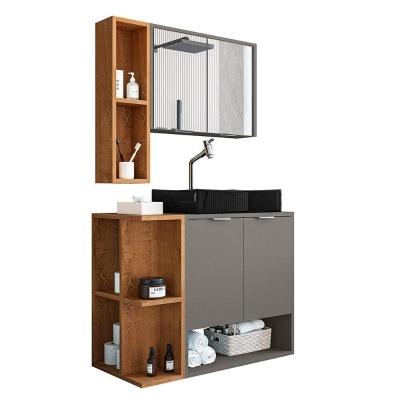 Gabinete Banheiro Star Cuba Dalla Preta Valvula Click Black Titanium/naturale Titanium/naturale