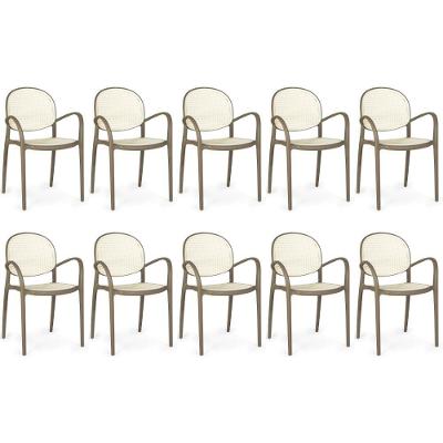 Kit 10 Cadeiras De Jantar Roma Com Braço Para Sala E Cozinha - Branco/cinza Escuro