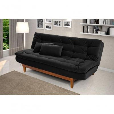 Sofá Cama Dubai 3 Lugares Império Reclinável Casal Pés Madeira Espuma Especial D33 Madero Preto 381