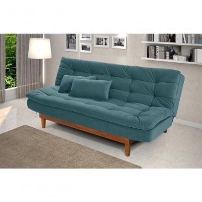 Sofá Cama Dubai 3 Lugares Império Reclinável Casal Pés Madeira Madero Azul Turquesa 362