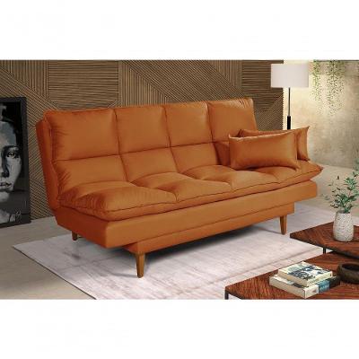 Sofá Cama Andorra 3 Lugares Império Reclinável Casal Pés Madeira Suede Terracota 174