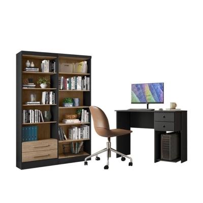 Escritório Com Escrivaninha 2 Gavetas E 2 Livreiros Preto-carvalho - Fdecor