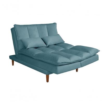 Sofá Cama Vancouver 3 Lugares Império Reclinável Casal Pés Madeira Suede Azul Turquesa 362