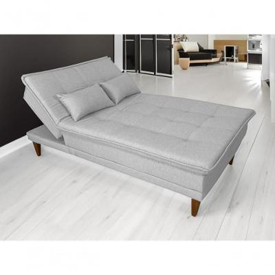 Sofá Cama Berlim 3 Lugares Império Reclinável Casal Pés Madeira Com Banqueta Linho Gelo 185