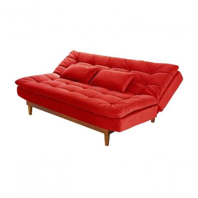 Sofá Cama Dubai 3 Lugares Império Reclinável Casal Pés Madeira Vermelho 373