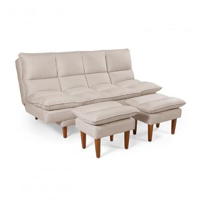 Sofá Cama Andorra 3 Lugares Império Reclinável Casal Pés Madeira Com Banqueta Suede Areia 376